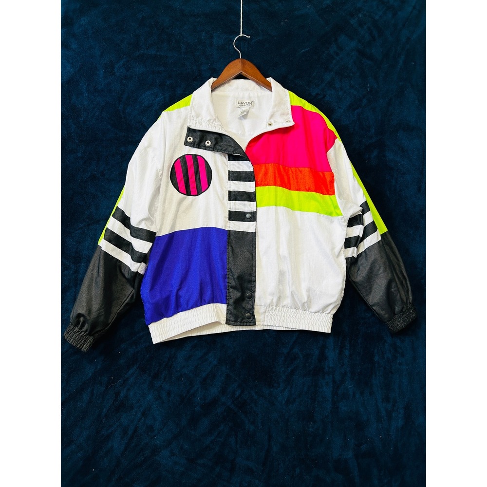 Vintage Lavon Colorblock Windbreaker Jacket Neon 80s 90s Retro Womens L Funky